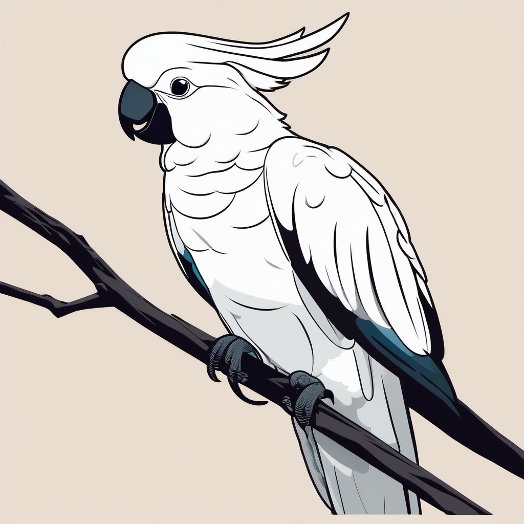 Cockatoo Clipart - Cockatoo chattering and perched on a branch , minimal, 2d