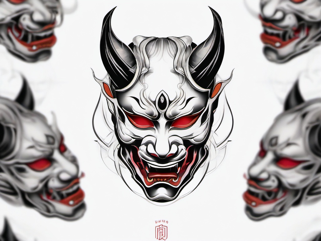 Hannya Mask Woman Tattoo - A tattoo design featuring the Hannya mask, designed specifically for a woman.  simple color tattoo,white background,minimal