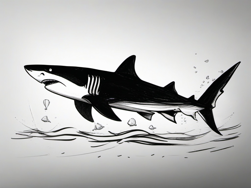 drawing of School shark  minimal rough sketch scribbles,doodles,black and white