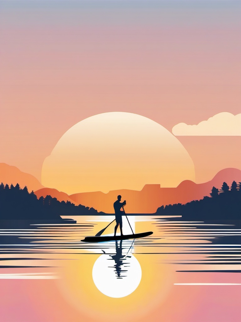 Paddleboarding Fun clipart - A paddleboarder exploring the calm lake waters., ,vector color clipart,minimal