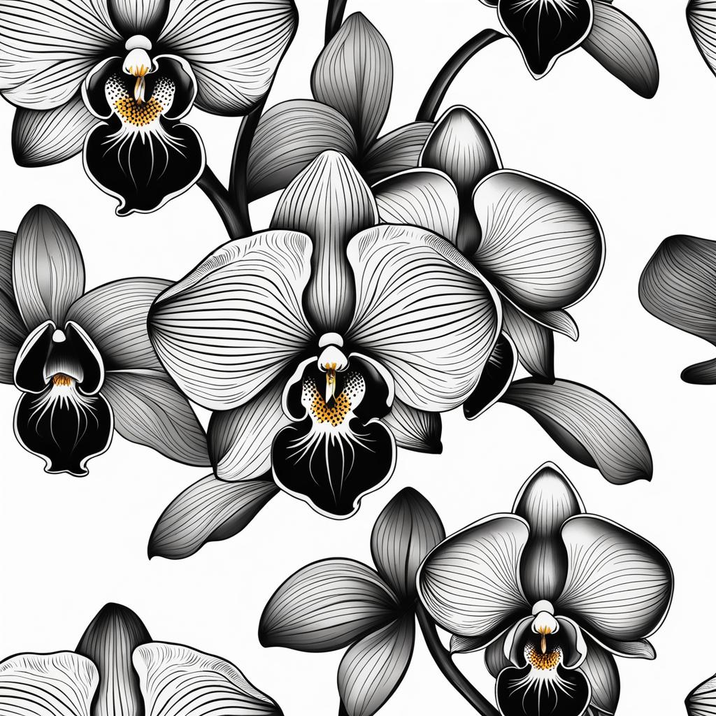 Black orchid tattoo, Elegant tattoos featuring the rare and exotic black orchid flower. ,colorful, tattoo pattern, clean white background