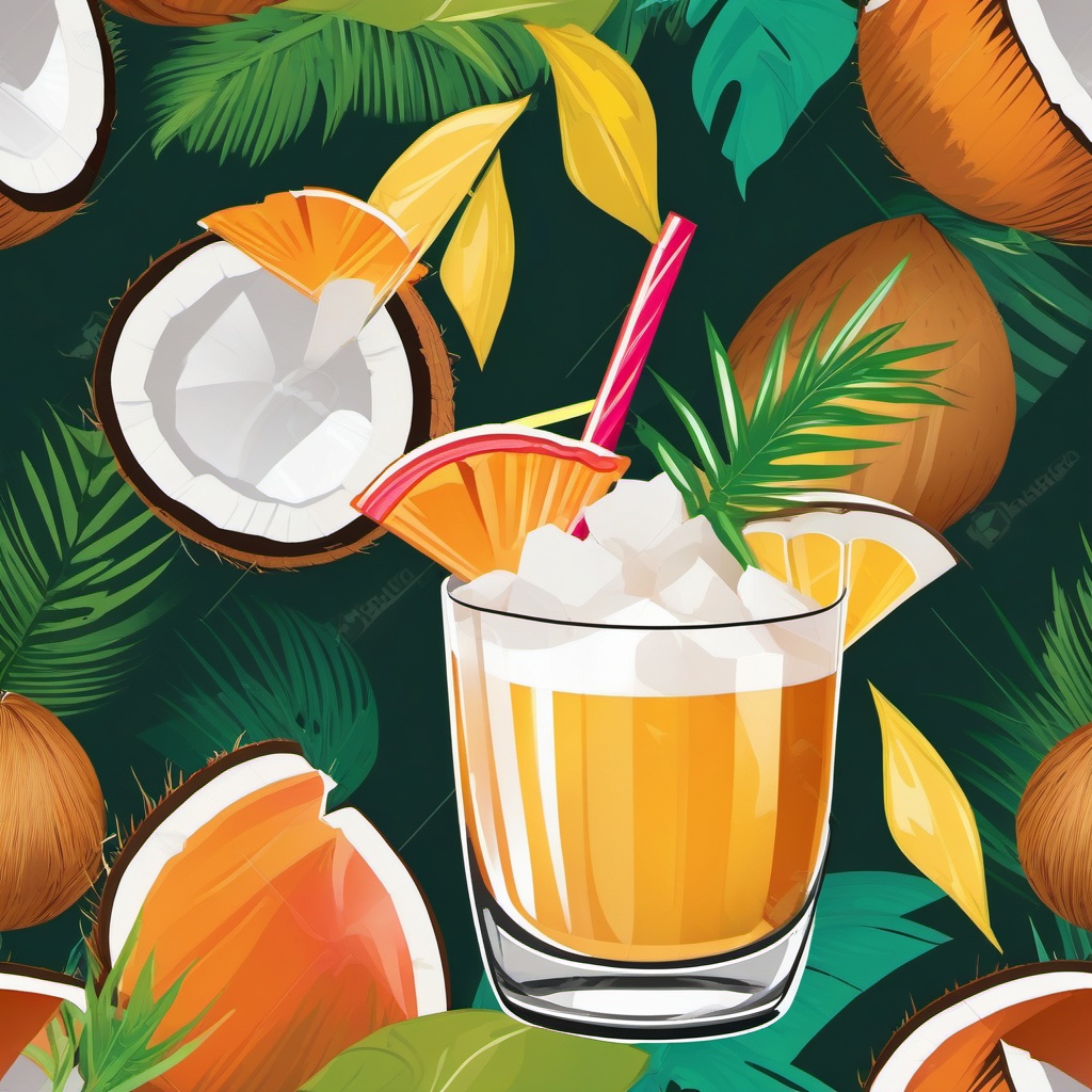 Coconut Cocktail Drink Clipart - A tropical cocktail with coconut.  color vector clipart, minimal style