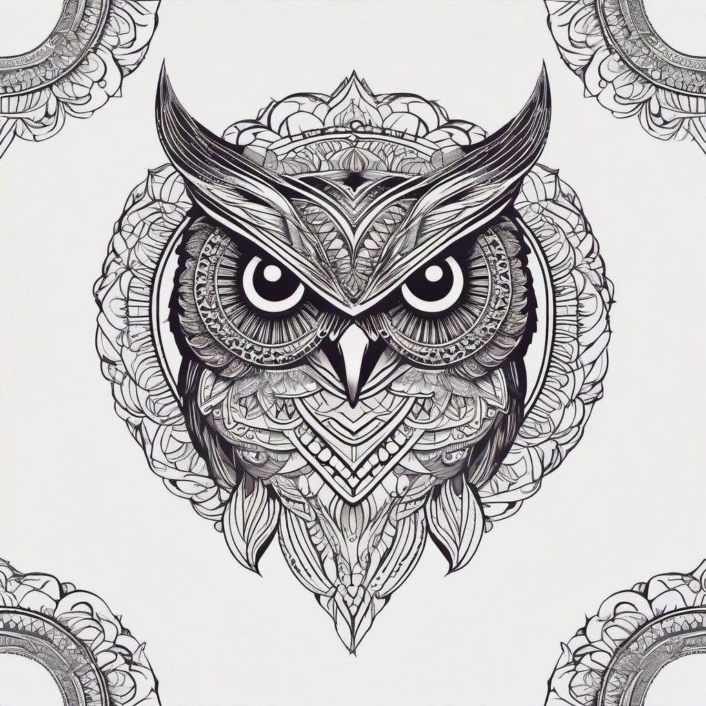 Mandala Owl Tattoo - Infuse spiritual symbolism with the allure of owls in a mandala owl tattoo.  simple color tattoo,vector style,white background