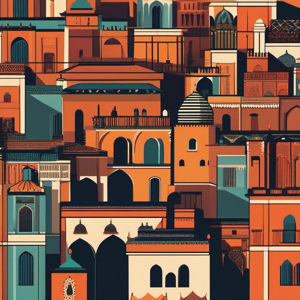 Marrakech Medina sticker- Bustling historic quarter in Morocco, , sticker vector art, minimalist design