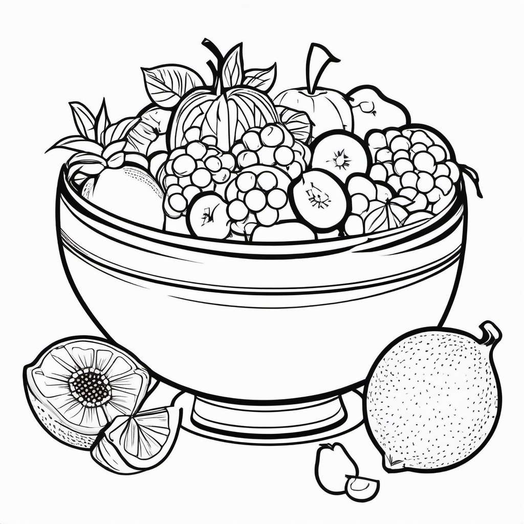 Fruit salad bowl with summer fruits  simple coloring pages