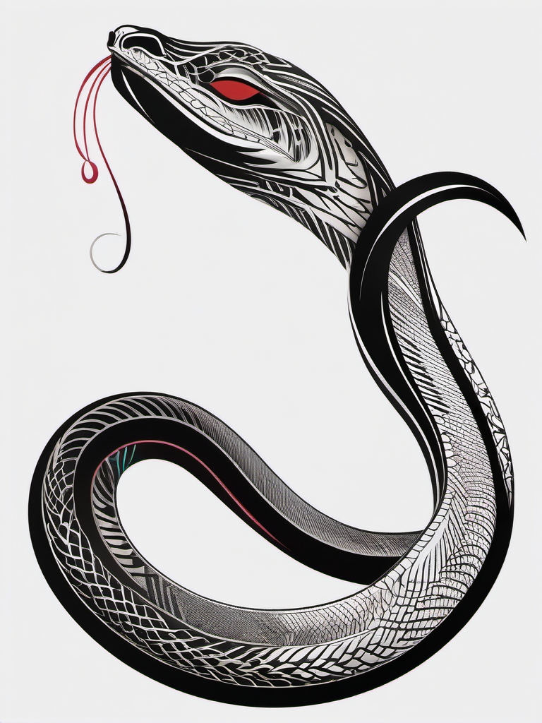 Abstract black mamba design. Minimalist serpent allure.  color tattoo, white background