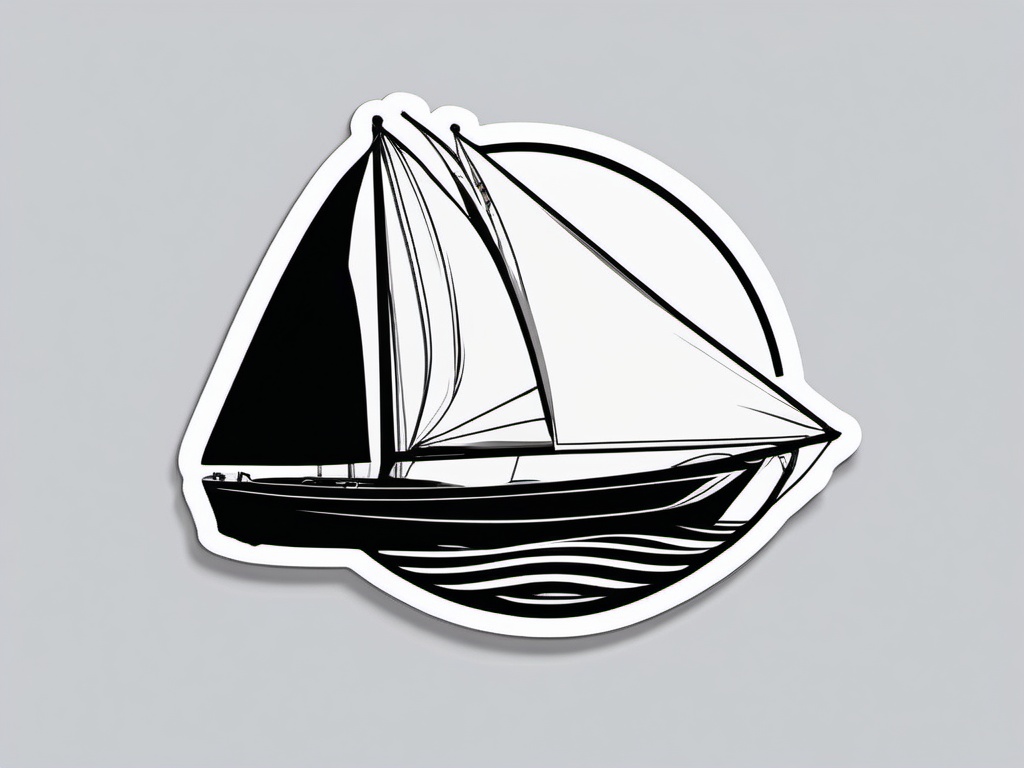 Sailboat Sticker - Sailing boat on calm waters, ,vector color sticker art,minimal