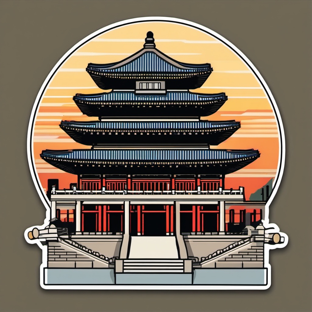 Seoul Gyeongbokgung Palace sticker- Historic palace in the heart of Seoul, South Korea, , sticker vector art, minimalist design