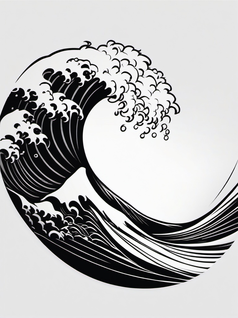 Wave Tattoo Black and White - Keep it classic and timeless with a black and white wave-themed tattoo.  simple vector color tattoo,minimal,white background