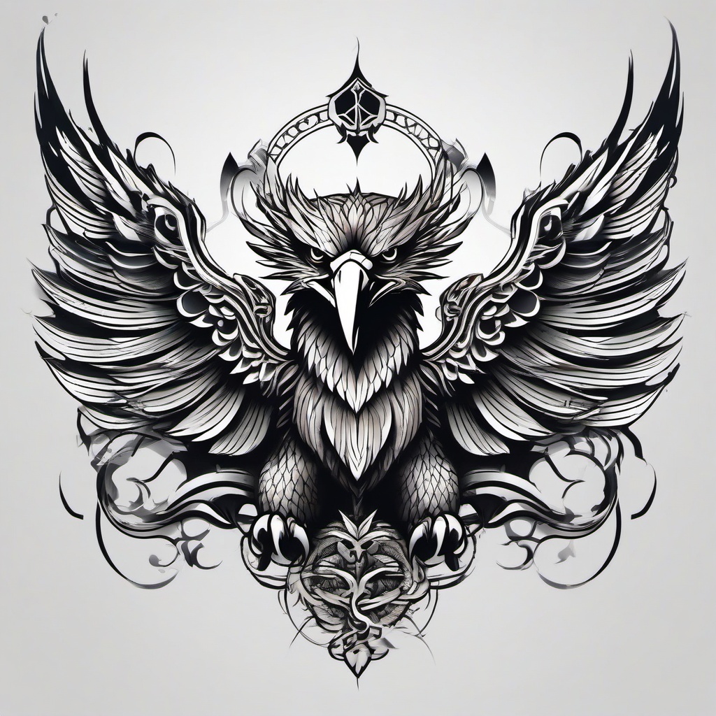 Eagle Dragon Tattoo - Majestic tattoo featuring a combination of an eagle and a dragon.  simple color tattoo,minimalist,white background