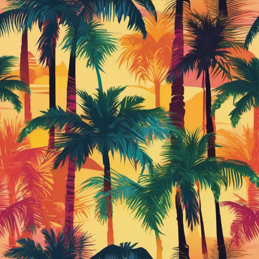 Beach Wallpaper - Palm Trees on a Tropical Beach wallpaper splash art, vibrant colors, intricate patterns