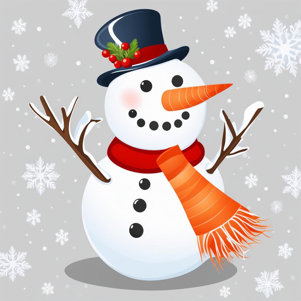 snowman clipart - a jolly and snow-covered snowman with a carrot nose. 