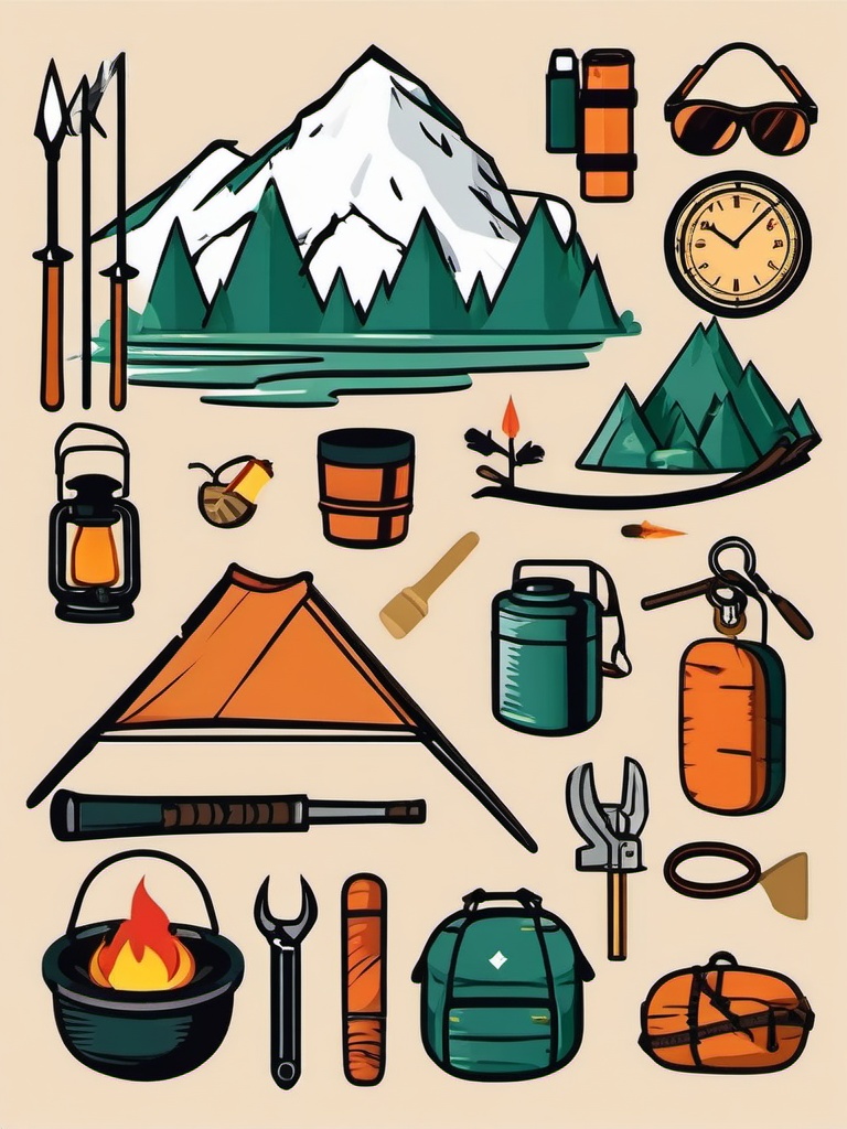 Mountain Adventure Supplies clipart - Gathering adventure supplies, ,vector color clipart,minimal