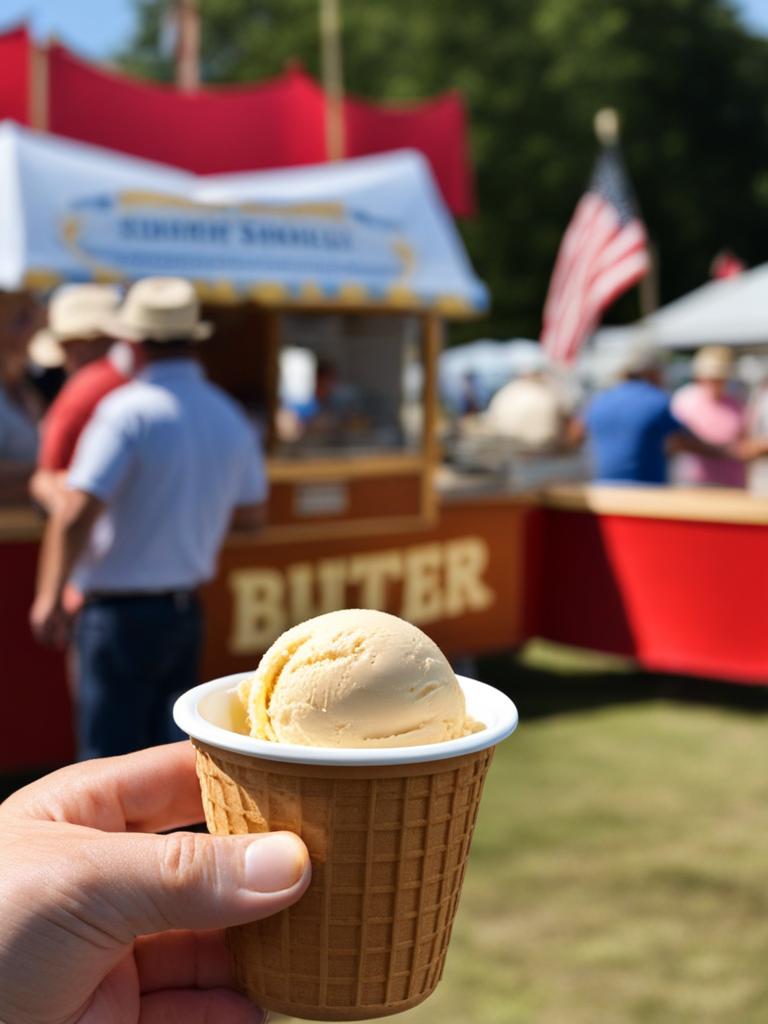 butter brickle ice cream enjoyed at a county fair with games and prizes. 