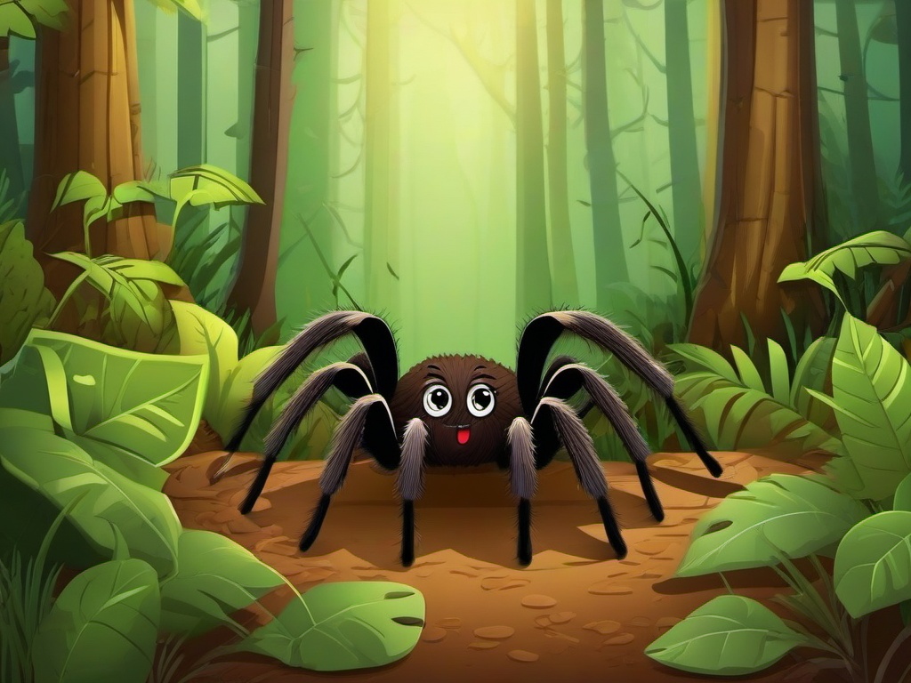 Tarantula Cartoon - Cartoon of tarantula on a forest floor  