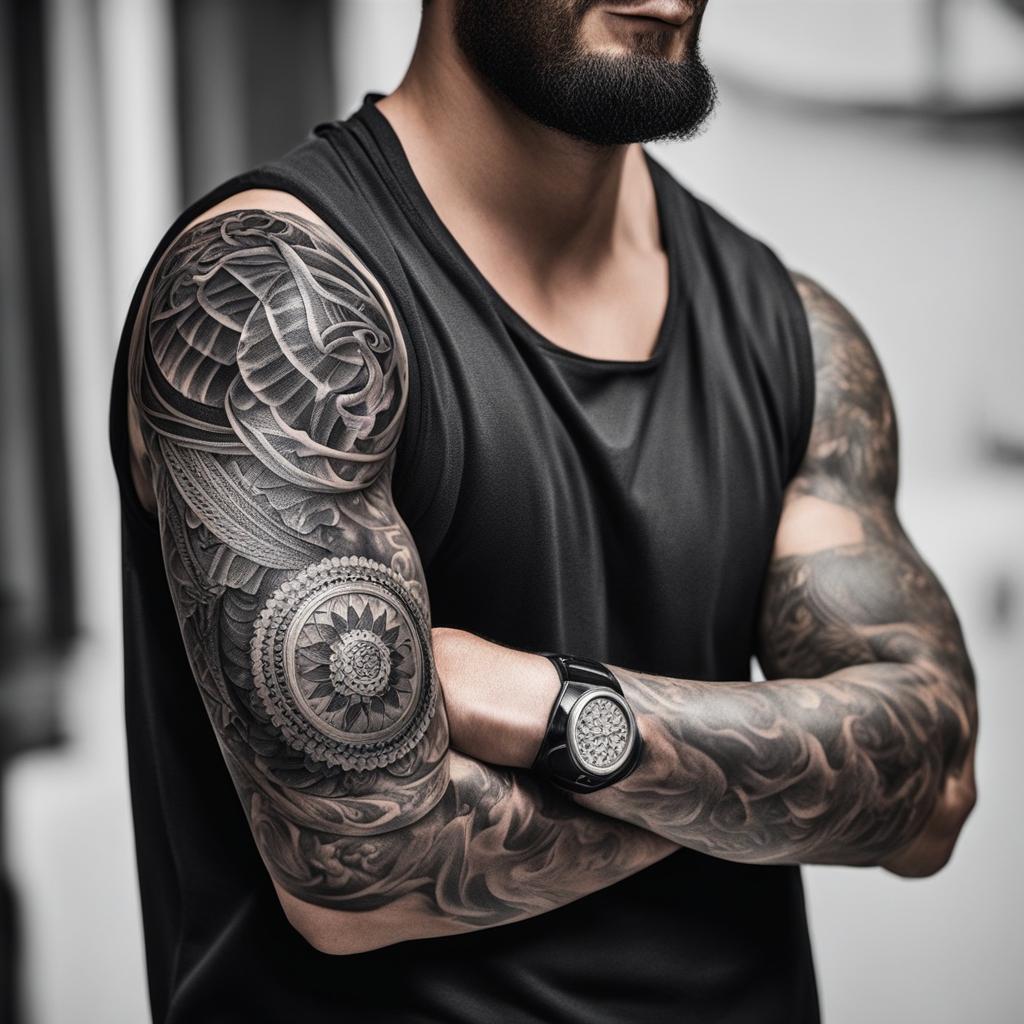 shoulder tattoos for men black and white design 