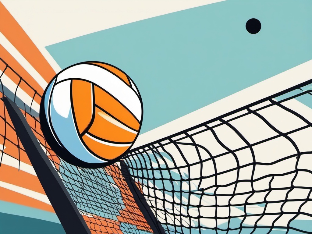 Volleyball Clipart - A volleyball flying over the net in a game.  color vector clipart, minimal style