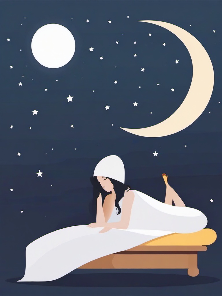 Sleep clipart - nightcap-wearing moon smiling while dozing  color,minimalist,vector clipart