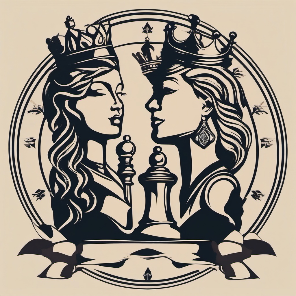 Chess Piece King and Queen Tattoo - Combine regal symbols with chess piece elegance.  minimalist color tattoo, vector