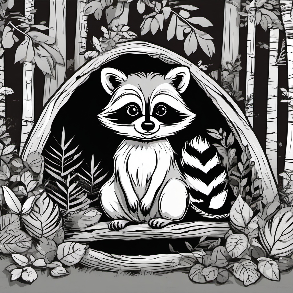 Cute Raccoon in a Forest Hideaway  clipart, simple