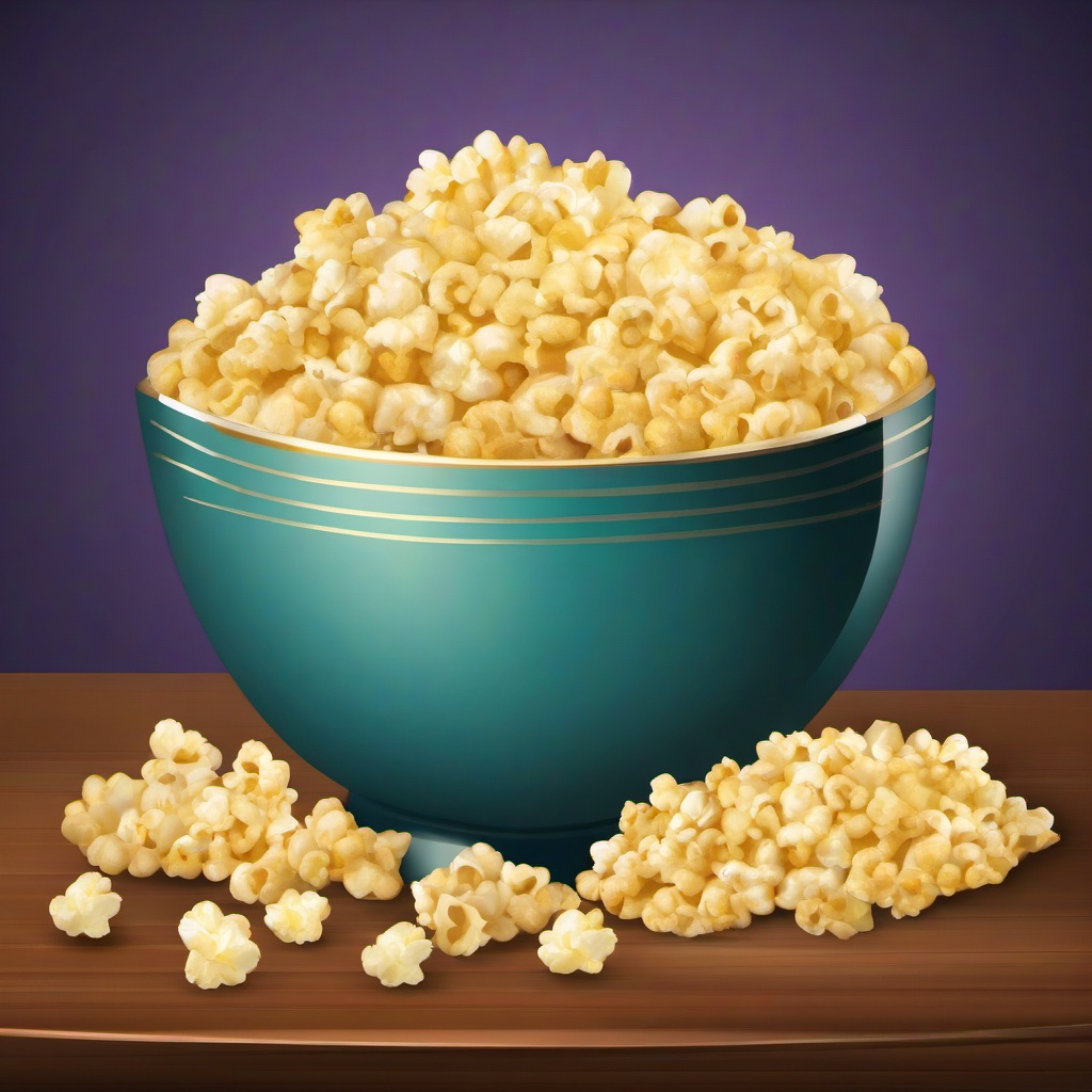 Popcorn clipart - bowl of buttery popcorn on a table  