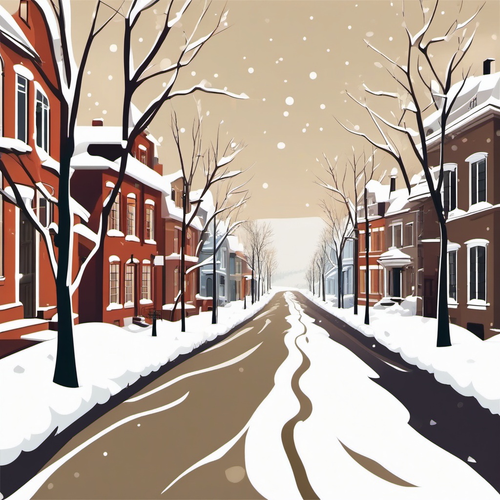 Winter Street Scene clipart - Residential street covered in fresh snow, ,vector color clipart,minimal