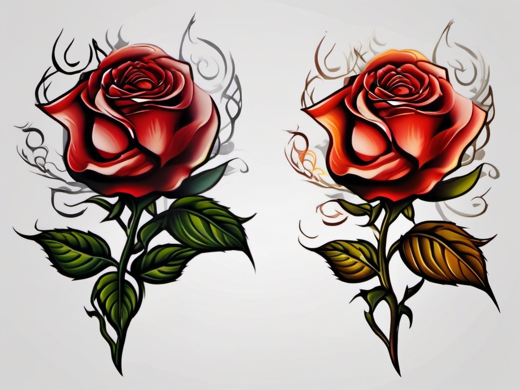 fire and rose tattoo  simple color tattoo,white background