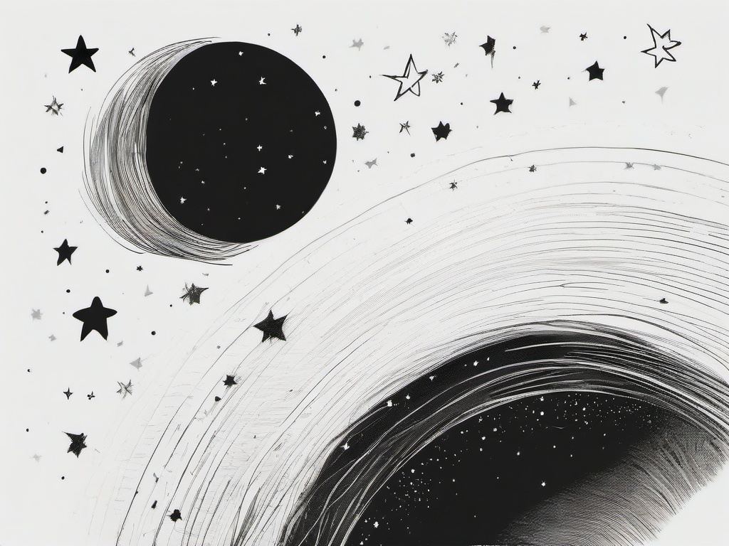 drawing of stars around the moon  minimal rough sketch scribbles,doodles,black and white