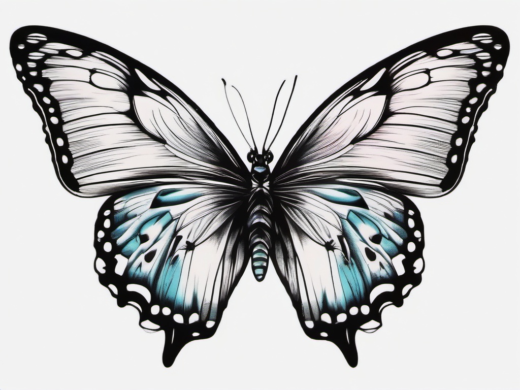 butterfly sister tattoo  simple color tattoo, minimal, white background