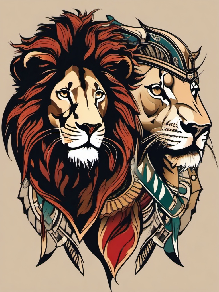 lion and spartan tattoo  simple vector color tattoo