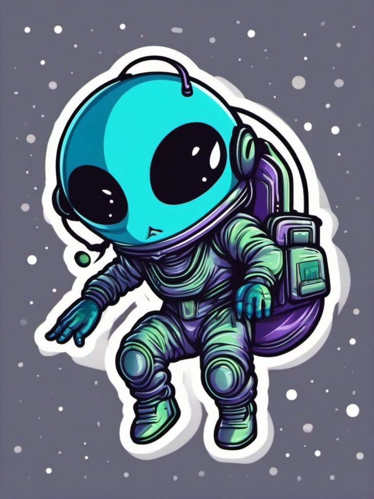 Extraterrestrial Being Sticker - Friendly alien character in space, ,vector color sticker art,minimal