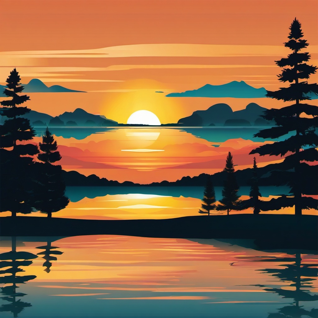 Sunrise Reflections clipart - The lake reflecting a beautiful sunrise., ,vector color clipart,minimal