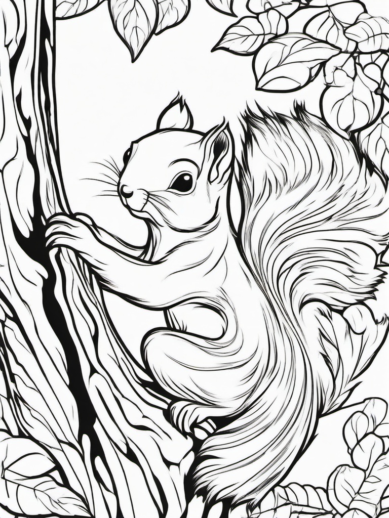 Squirrel Coloring Pages - Nut Collecting Tree Climber  black outline printable coloring page