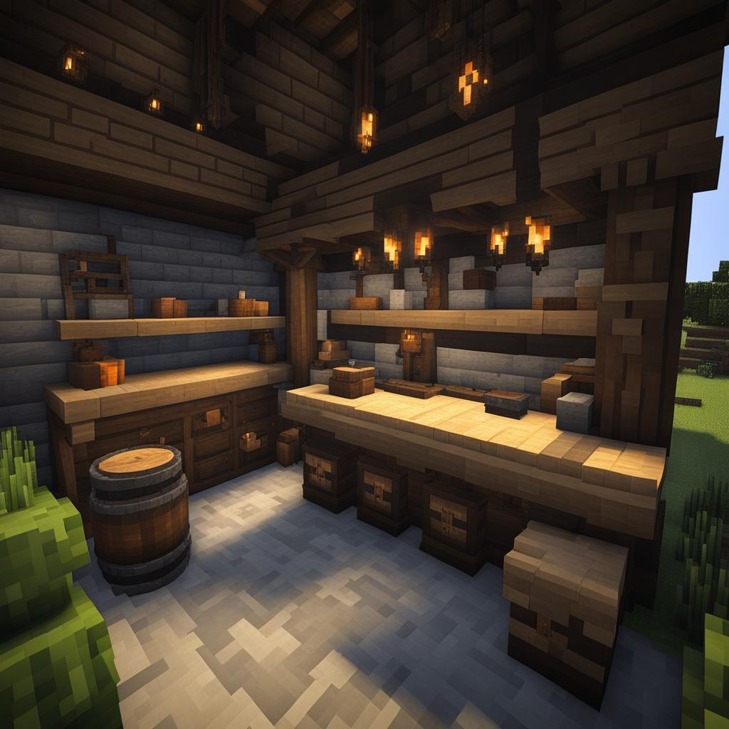 medieval blacksmith's workshop with anvils and forges - minecraft house design ideas minecraft block style