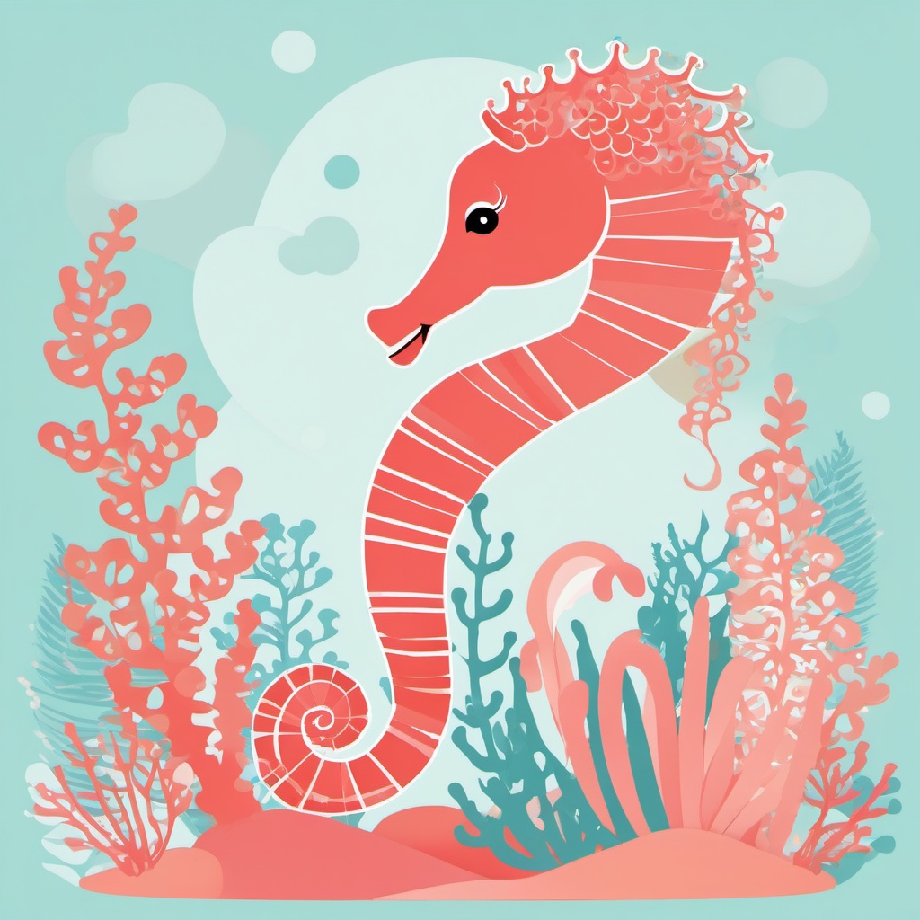 Cute Seahorse in a Coral Paradise  clipart, simple