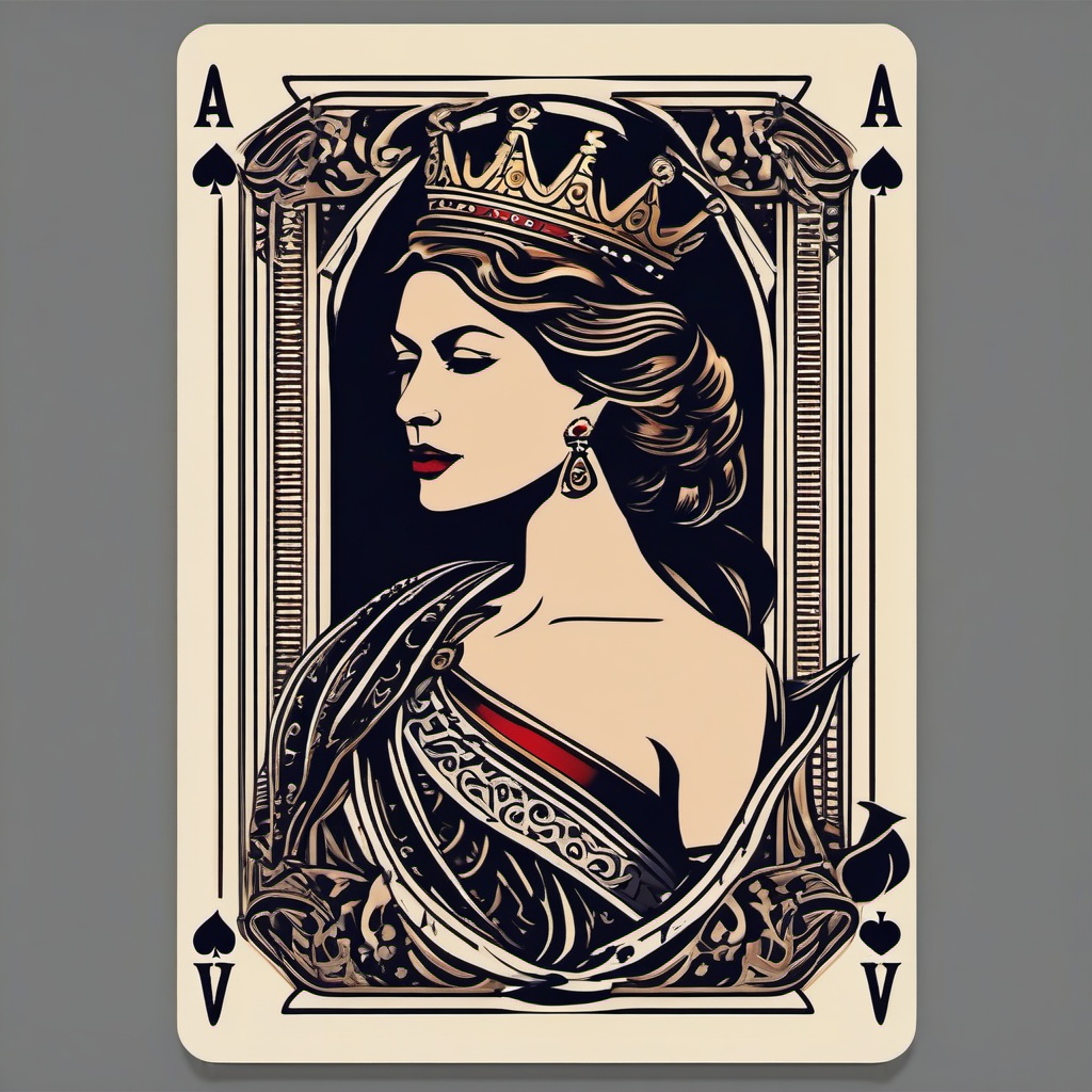 Queen Card Tattoo-Bold and artistic tattoo featuring a queen card, capturing themes of power and authority.  simple color vector tattoo