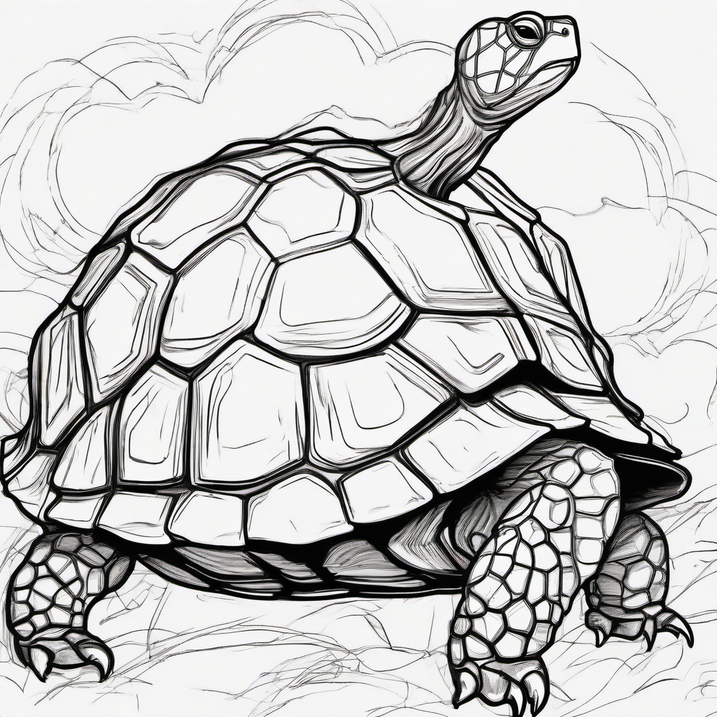 drawing of a pancake tortoise  minimal rough sketch scribbles,doodles,black and white