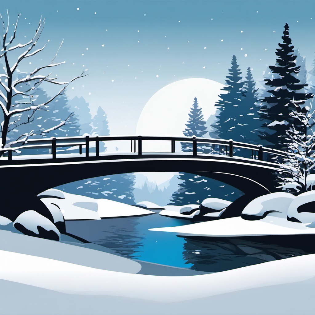 Winter Bridge Scene clipart - Scenic bridge covered in snow, ,vector color clipart,minimal