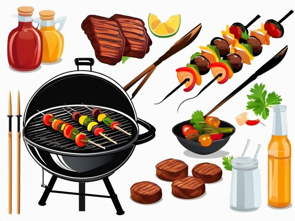 BBQ with skewers and kabobs clipart.  vector style illustration, white background