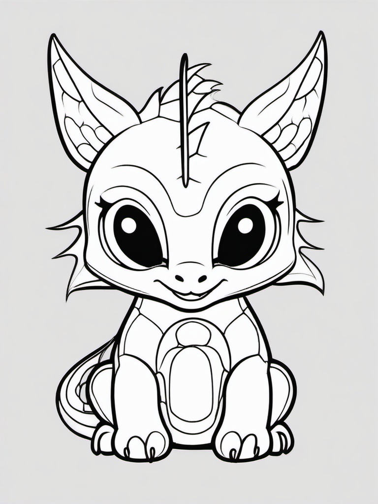 Cute Dragon Coloring Pages - Adorable Dragon with Big Eyes  minimal black outline printable sheet, coloring page