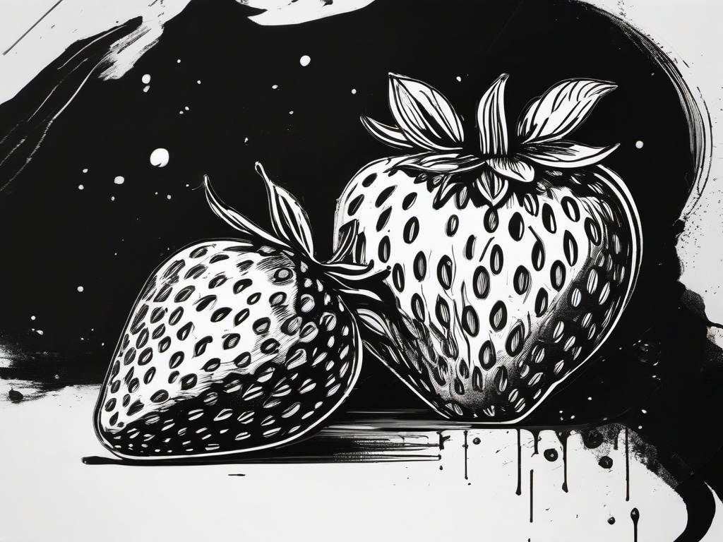 drawing of a strawberry with honey  minimal rough sketch scribbles,doodles,black and white