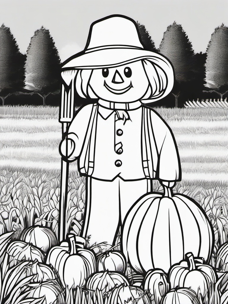 Thanksgiving Scarecrow Coloring Pages - Farm Guardian for Harvest Time  minimal black outline printable sheet, coloring page