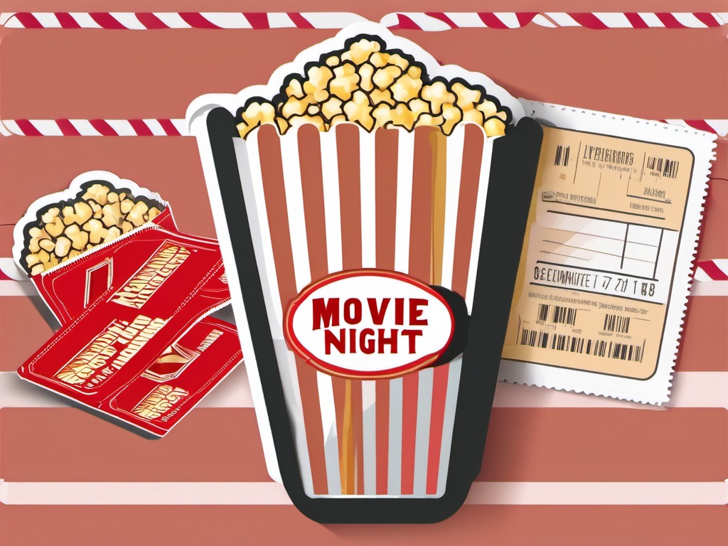 Popcorn box and movie ticket sticker- Movie night essentials, , sticker vector art, minimalist design