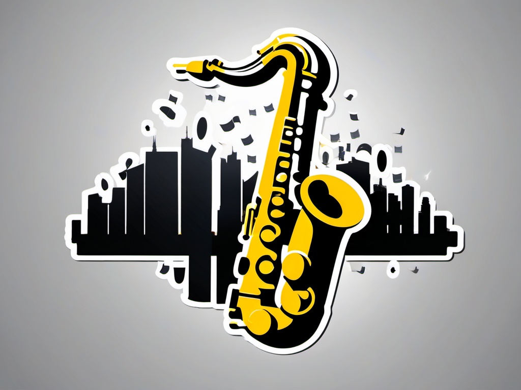 Saxophone with musical notes sticker, Jazzy , sticker vector art, minimalist design