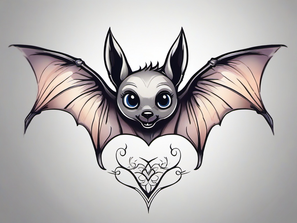 Cute Bat Tattoo-Adorable representation of a bat, bringing a charming and lighthearted touch to the mystical creature.  simple color tattoo,white background