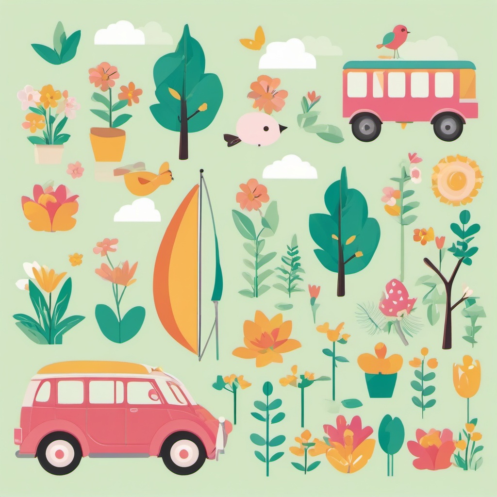 Springtime Adventure clipart - Embarking on a spring adventure, ,vector color clipart,minimal