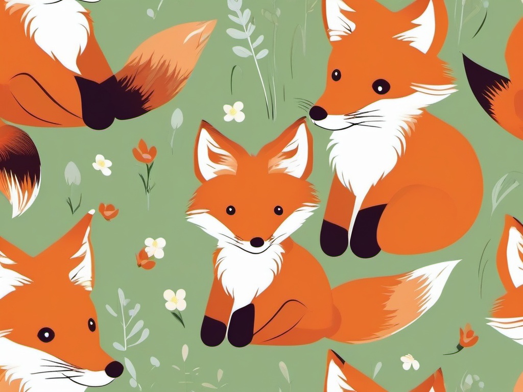 Red Fox Pups Clip Art - Playful red fox pups exploring,  color vector clipart, minimal style