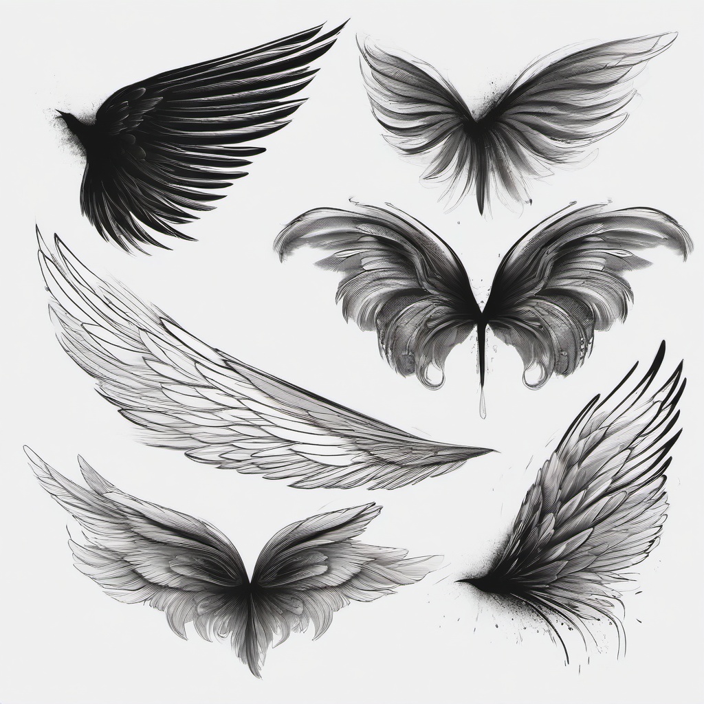 drawing of wings with a magical aura  minimal rough sketch scribbles,doodles,black and white