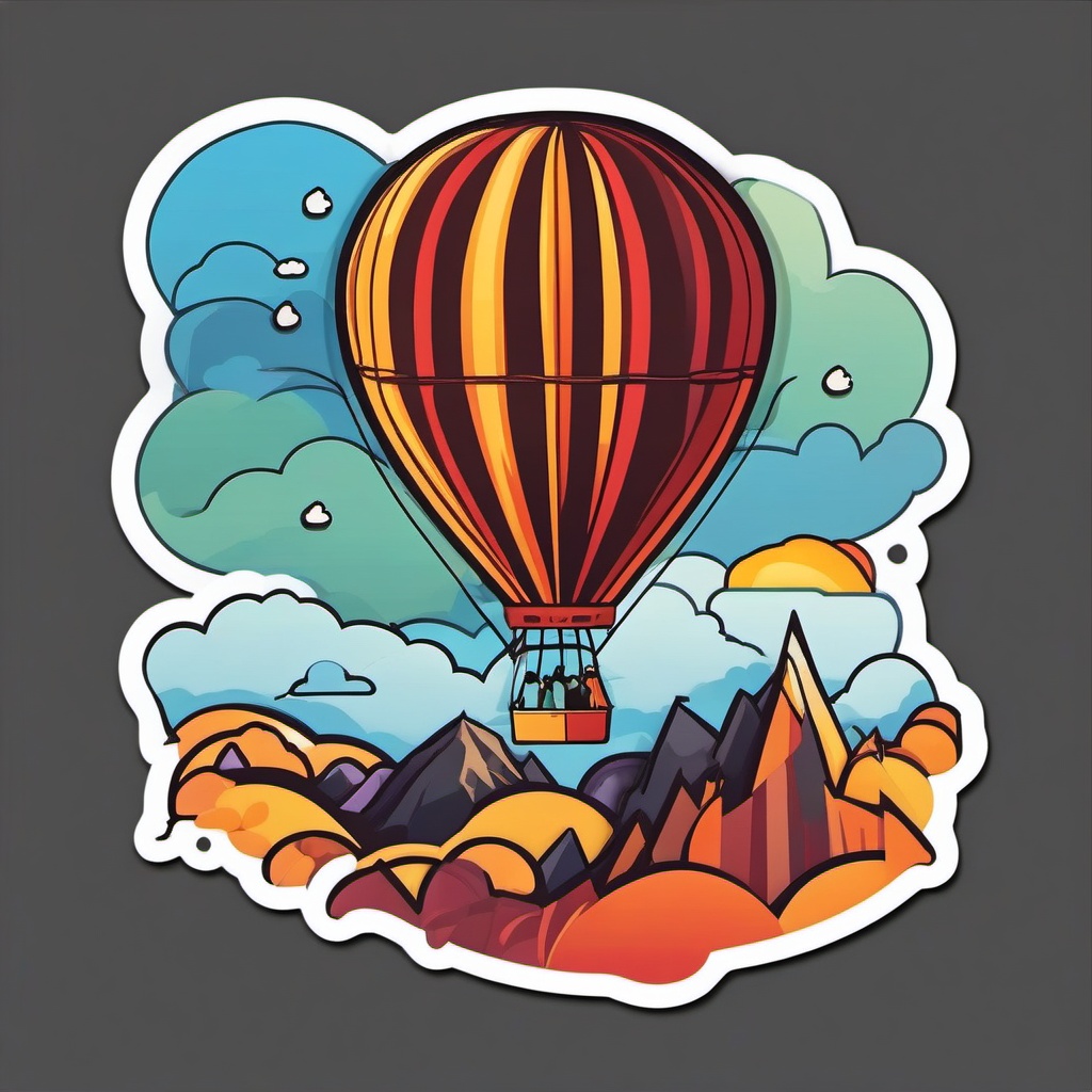 Hot Air Balloon Adventure Sticker - Adventurous hot air balloon ride, ,vector color sticker art,minimal