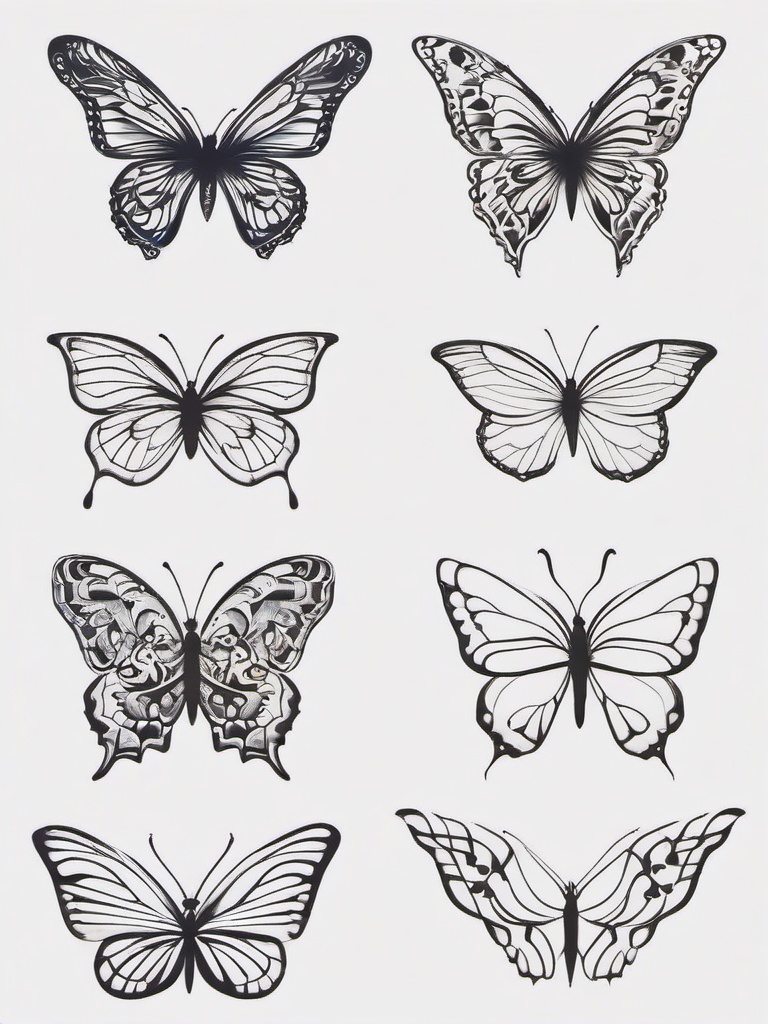 butterfly outline tattoo designs  simple color tattoo, minimal, white background